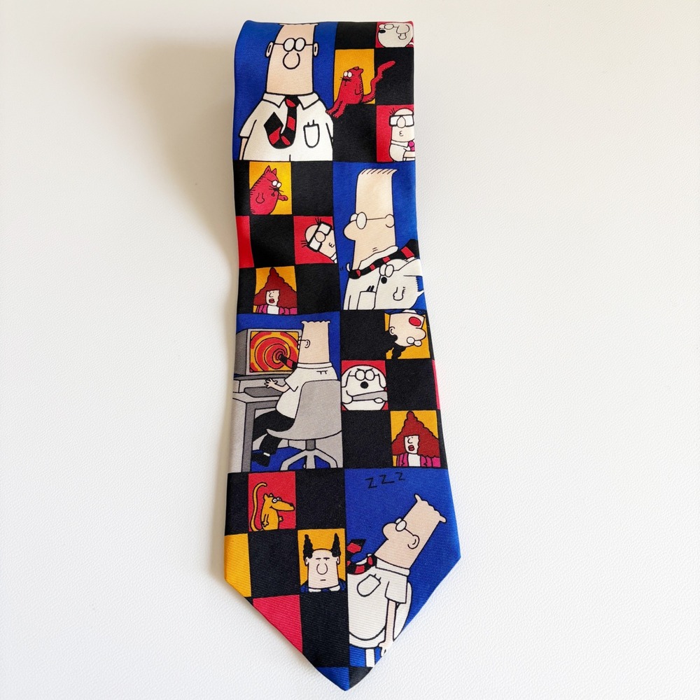 Dilbert Mens Vintage Silk Squares Print Office Humor Novelty Teacher Necktie Tie